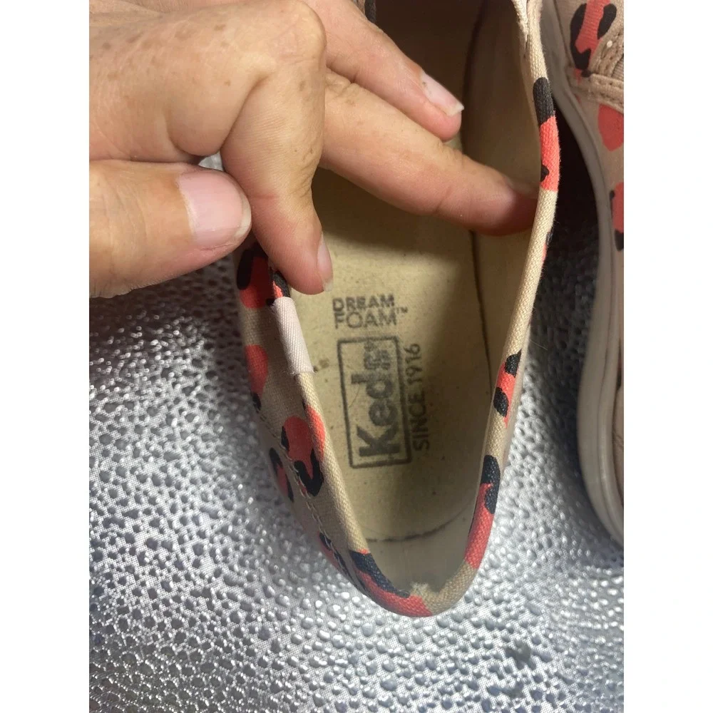 Keds Dream Foam Leopard Print Slip On Sneakers Tan Coral Pink Animal Canvas